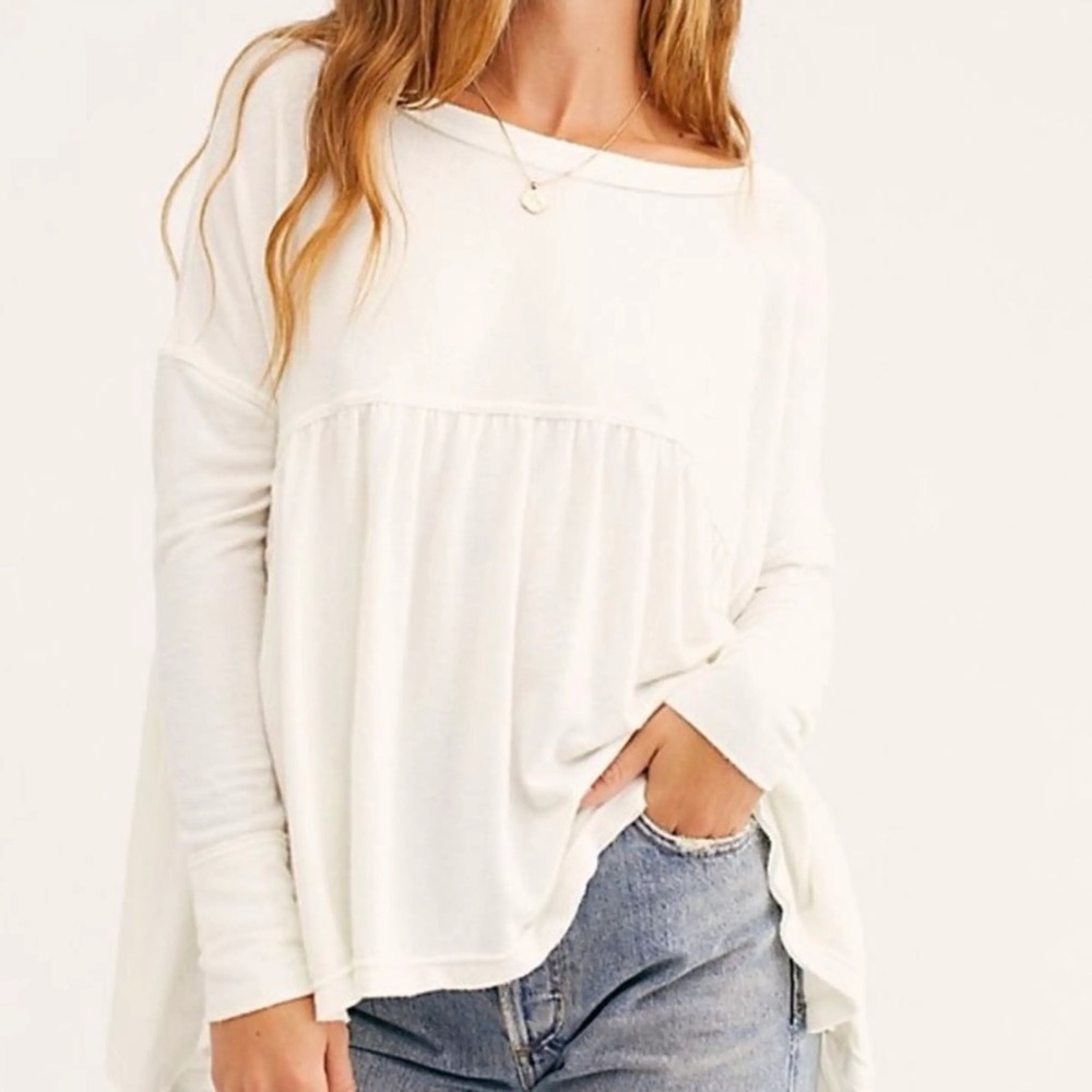 Free People Cram White Long Sleeve Waffle Knit Top sz M